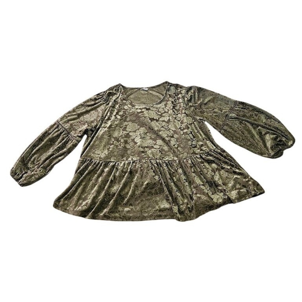 Est. 1946 Olive Green Floral Burnout Velvet Babydoll Top Plus Size 26/28W